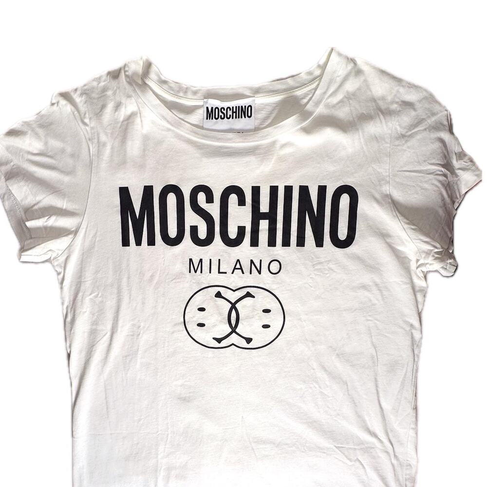 Moschino Couture White Double Smiley 100% Cotton Tee - Size M/L
